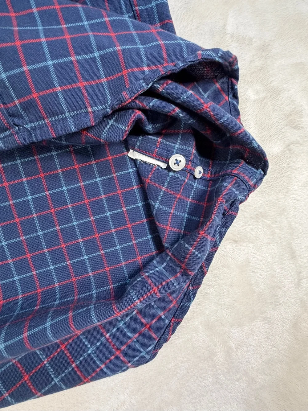 J. Crew Navy and Red Plaid Button-Down Shirt - Size Medium